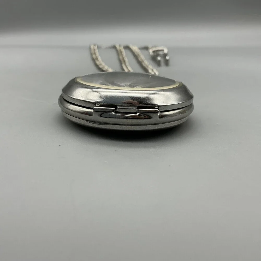 Al Agnew Pocket Watch Men 46mm Silver Tone Wolf Full Hunter Chain New Battery